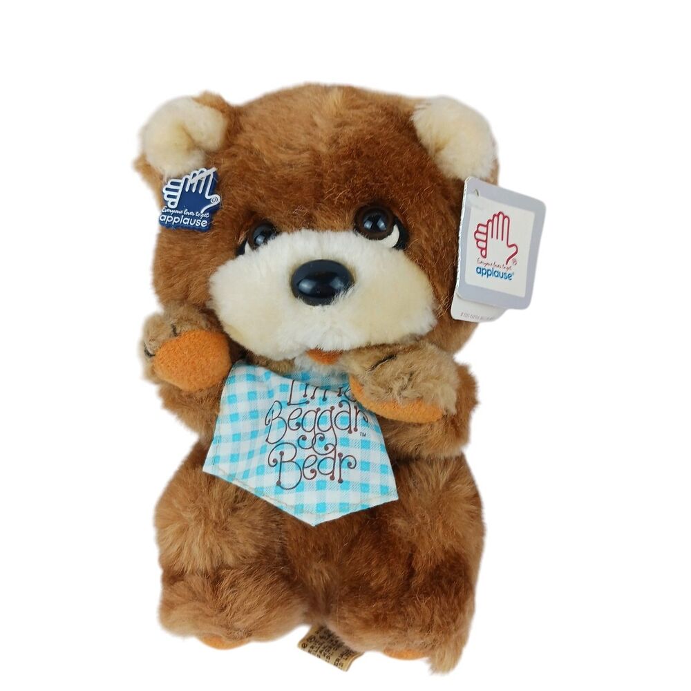 Vtg Applause Little Beggar Bear Stuffed Plush Small With Original Paper tag